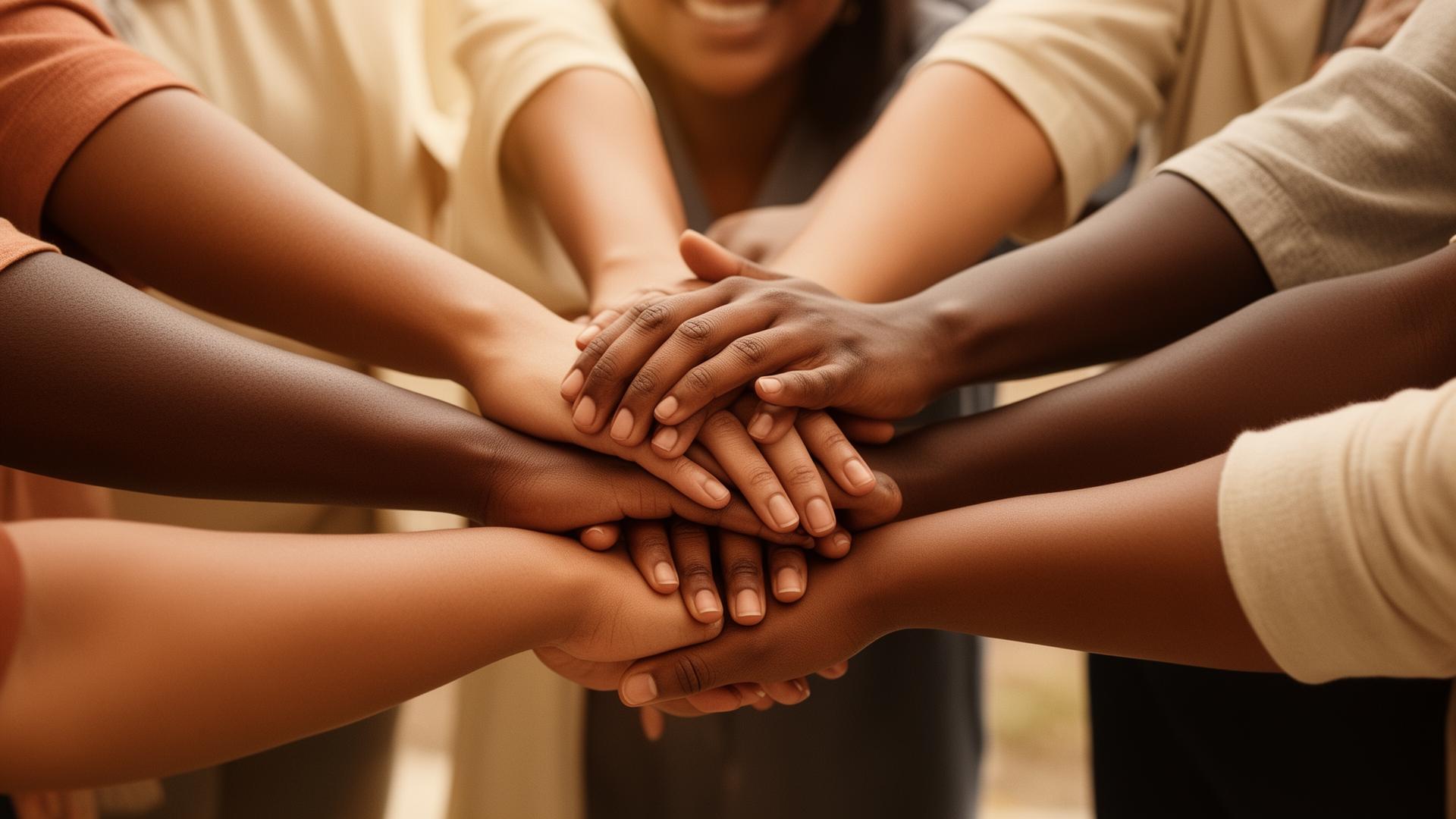 Hands joined together in support